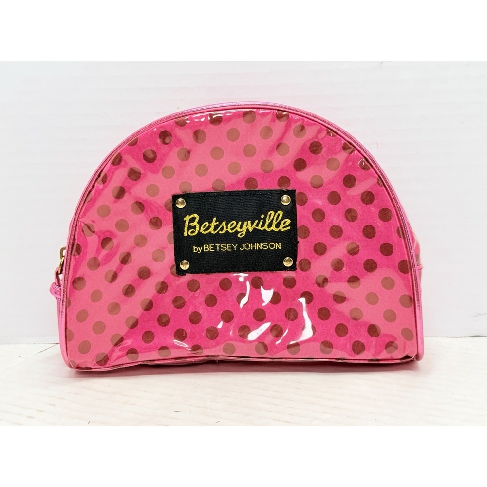 Betseyville Betsey Johnson Pink Polka Dot Clear Vinyl Cosmetic Bag 8x6